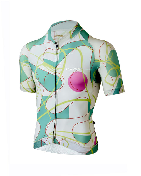Men's Eclectic Jersey in Aquatic green design featuring bold colors and lightweight fabric for cycling comfort and freshness.