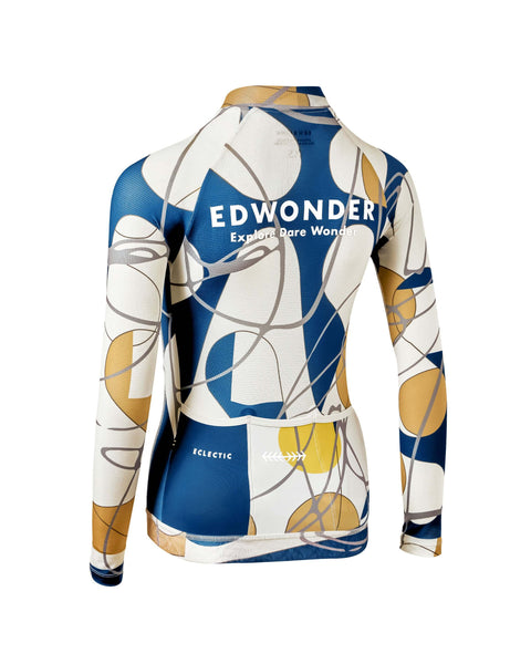 Back view of Women's Eclectic Long Sleeve Jersey featuring a bold design and WONDER-GUARD tech for comfort.