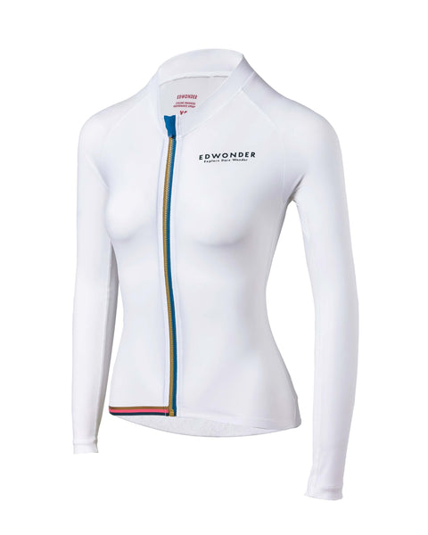 Women's EdW Edition Long Sleeve Jersey 3.0 in white, featuring WONDER-GUARD tech for performance and style.