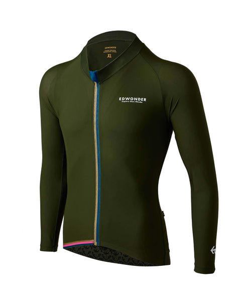Men's EdW Edition Long Sleeve Jersey 2.0 in Sherwood Green, featuring a race fit and reflective graphics.