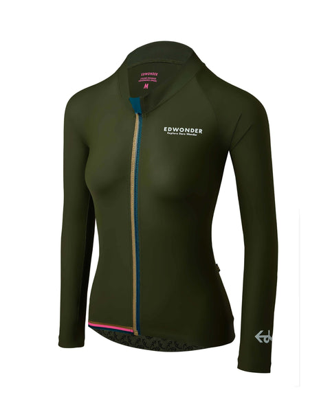 Women's EdW Edition Long Sleeve Jersey 2.0 in Sherwood Green designed for style and comfort in cycling.