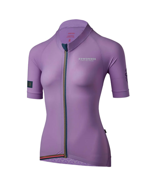 Women's EdW Edition Jersey 2.0 in Amethyst Violet, featuring a race fit and reflective graphics for cycling.