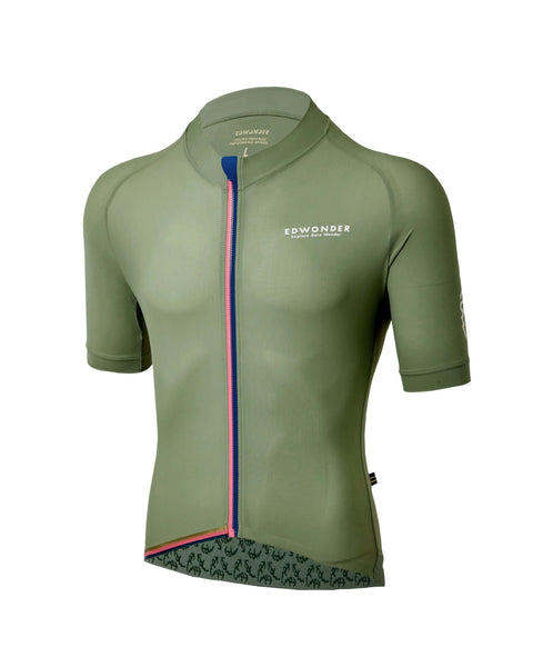 Men's EdW Edition Jersey 3.0 in Eucalyptus Green, made of nylon and elastane, perfect for cycling.